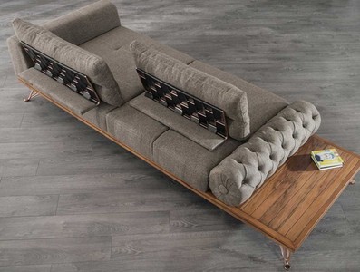 Casa Padrino Luxus Sofa Grau / Braun / Kupfer 270 x 100 x H. 65 cm - Wohnzimmer Sofa mit verstellbaren Rückenlehnen - Wohnzimmer Möbel - Hotel Möbel - Luxus Möbel