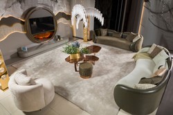Set di armadio TV di lusso con caminetto a LED grigio oro