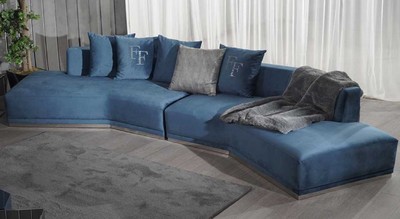 Sofá de salón curvo de lujo azul plata