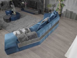 Divano da soggiorno curvo di lusso blu argento