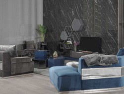 Divano da soggiorno curvo di lusso blu argento