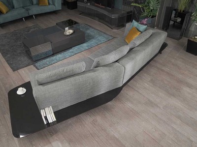 Casa Padrino Luxus Sofa Grau / Schwarz 357 x 120 x H. 65 cm - Gebogenes Wohnzimmer Sofa - Hotel Sofa - Wohnzimmer Möbel - Hotel Möbel - Luxus Möbel - Luxus Einrichtung