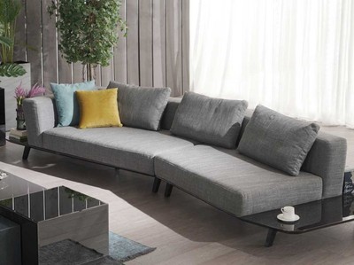 Casa Padrino Luxus Sofa Grau / Schwarz 357 x 120 x H. 65 cm - Gebogenes Wohnzimmer Sofa - Hotel Sofa - Wohnzimmer Möbel - Hotel Möbel - Luxus Möbel - Luxus Einrichtung