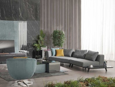 Casa Padrino Luxus Sofa Grau / Schwarz 357 x 120 x H. 65 cm - Gebogenes Wohnzimmer Sofa - Hotel Sofa - Wohnzimmer Möbel - Hotel Möbel - Luxus Möbel - Luxus Einrichtung