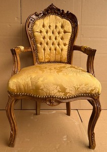 Casa Padrino sedia da pranzo barocco con braccioli oro / marrone - Sedia fatta a mano in legno massello in stile antico con motivo elegante - Mobili per sala da pranzo barocco - Mobili barocchi