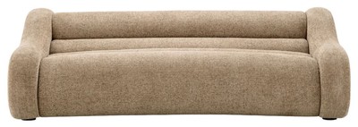 Casa Padrino Luxus Sofa Sandfarben 230 x 120 x H. 71 cm - Gebogenes Wohnzimmer Sofa - Wohnzimmer Möbel - Luxus Möbel - Wohnzimmer Einrichtung - Luxus Einrichtung - Luxus Qualität