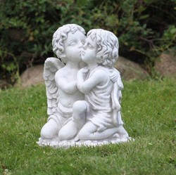 Jugendstil Garten Deko Skulptur Figur 2 Engel Grau