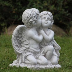 Jugendstil Garten Deko Skulptur Figur 2 Engel Grau