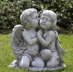 Jugendstil Garten Deko Skulptur Figur 2 Engel Grau