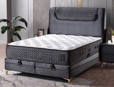 Luxus Doppelbett mit Matratze Schwarz Weiß Gold