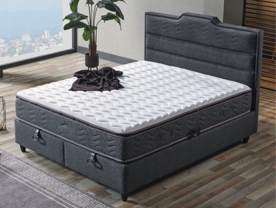 Luxus Doppelbett mit Matratze Grau Weiß Schwarz