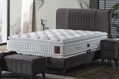 Luxus Doppelbett mit Matratze Grau Weiß Dunkelbraun
