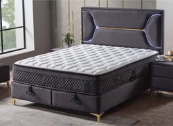 Luxus Doppelbett mit LED Beleuchtung und Matratze Lila Weiß Gold