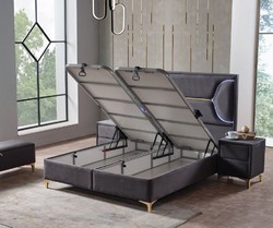 Luxus Doppelbett mit LED Beleuchtung und Matratze Lila Weiß Gold