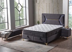 Luxus Doppelbett mit LED Beleuchtung und Matratze Lila Weiß Gold