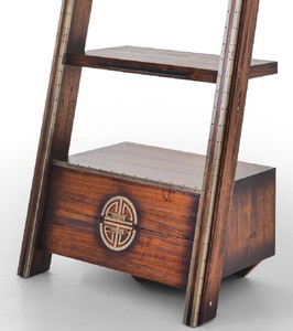 Casa Padrino Luxus Vintage Stil Regalschrank Dunkelbraun / Messing 94 x 60 x H. 240 cm - Massivholz Bücherschrank - Wohnzimmer Schrank - Büro Schrank - Büro Möbel - Luxus Vintage Stil Möbel