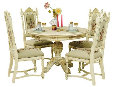 Magnífico conjunto de comedor barroco de lujo crema beige