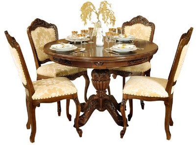 Magnífico conjunto de comedor barroco de lujo crema marrón oscuro