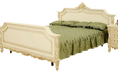Luxus Barock Massivholz Doppelbett Creme Beige
