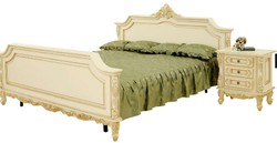 Letto matrimoniale barocco di lusso in legno massello crema beige