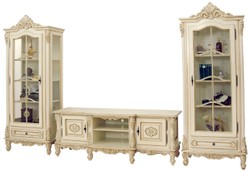 Ensemble de salon baroque de luxe armoire TV et 2 vitrines crème beige