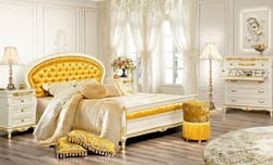Luxus Barock Massivholz Doppelbett Gold Weiß