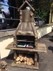 Luxury concrete garden grill in wood look brown