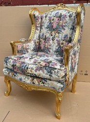 Casa Padrino baroque wing chair multicolored / gold - Handmade antique style living room armchair with floral pattern - Antique style furniture - Baroque living room furniture