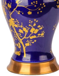 Lampe de table de luxe en céramique bleu or blanc