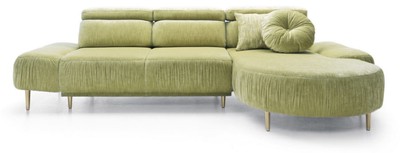Casa Padrino Luxus Ecksofa Grün / Messing 294 x 105-182 x H. 83-97 cm - Wohnzimmer Sofa mit 3 verstellbaren Kopfstützen und elektrisch verstellbarer Sitzfläche - Luxus Wohnzimmer Möbel