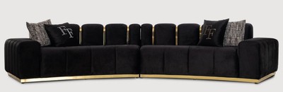 Sofá de salón curvo de lujo negro oro