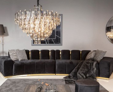 Casa Padrino Luxus 5er Sofa Schwarz / Gold 420 x 100 x H. 80 cm - Gebogenes Wohnzimmer Sofa - Hotel Sofa - Wohnzimmer Möbel - Hotel Möbel - Luxus Möbel - Luxus Einrichtung