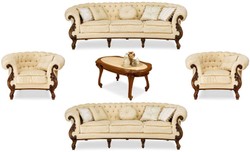 Prunkvolles Luxus Barock Wohnzimmer Set Creme Braun