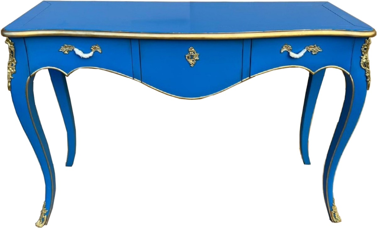 Casa Padrino segretario barocco con 3 cassetti blu / oro - Scrivania in legno massello fatta a mano in stile barocco - Mobile da ufficio barocco Casa Padrino segretario barocco con 3 cassetti blu / oro - Scrivania in legno massello fatta a mano in stile barocco - Mobile da ufficio barocco