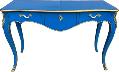 Barock Sekretär Schreibtisch Blau Gold