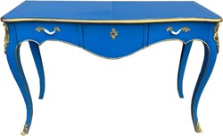 Casa Padrino secrétaire baroque avec 3 tiroirs bleu / or - Bureau en bois massif fait main de style baroque - Meuble de bureau baroque