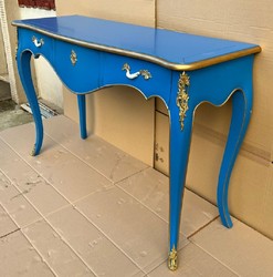 Casa Padrino secrétaire baroque avec 3 tiroirs bleu / or - Bureau en bois massif fait main de style baroque - Meuble de bureau baroque