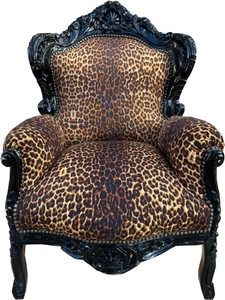 Casa Padrino sillón barroco leopardo / negro - Magnífico sillón de salón de madera maciza - Sillón de salón de estilo antiguo - Muebles de salón barrocos Casa Padrino sillón barroco leopardo / negro - Magnífico sillón de salón de madera maciza - Sillón de salón de estilo antiguo - Muebles de salón barrocos