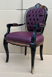 Casa Padrino chaise de salle à manger baroque boulle avec accoudoirs violet / noir / rouge / or - Magnifique chaise de bureau avec cuir artificiel - Meuble de salle à manger style baroque