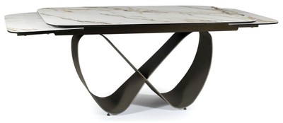 Casa Padrino Luxus Esstisch Weiß / Braun / Matt Schwarz 160-240 x 95 x H. 76 cm - Ausziehbarer Küchentisch mit gehärteter Glaskeramik Tischplatte - Esszimmer Möbel - Luxus Möbel