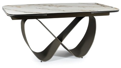 Casa Padrino Luxus Esstisch Weiß / Braun / Matt Schwarz 160-240 x 95 x H. 76 cm - Ausziehbarer Küchentisch mit gehärteter Glaskeramik Tischplatte - Esszimmer Möbel - Luxus Möbel