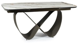 Casa Padrino mesa de comedor de lujo blanco / marrón / negro mate 160-240 x 95 x A. 76 cm - Mesa de cocina extensible con tablero de cerámica de vidrio templado - Muebles de comedor de lujo