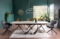 Casa Padrino mesa de comedor de lujo blanco / marrón / negro mate 160-240 x 95 x A. 76 cm - Mesa de cocina extensible con tablero de cerámica de vidrio templado - Muebles de comedor de lujo