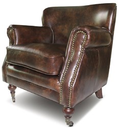 Casa Padrino poltrona in vera pelle marrone 69 x 70 x A. 75 cm - Elegante poltrona da soggiorno in pelle - Mobili soggiorno - Mobili in vera pelle