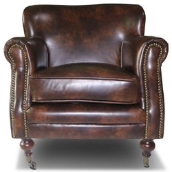 Casa Padrino poltrona in vera pelle marrone 69 x 70 x A. 75 cm - Elegante poltrona da soggiorno in pelle - Mobili soggiorno - Mobili in vera pelle