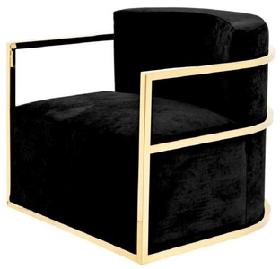 Casa Padrino sillón de terciopelo de lujo negro / oro 76 x 76 x A. 70 cm - Sillón de salón - Sillón de hotel - Muebles de salón - Muebles de hotel - Muebles de lujo - Interiores de lujo