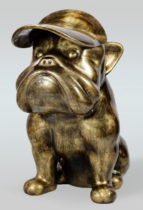 Luxus XXL Wohnzimmer Garten Deko Skulptur Figur Hund Bulldogge Antik Gold