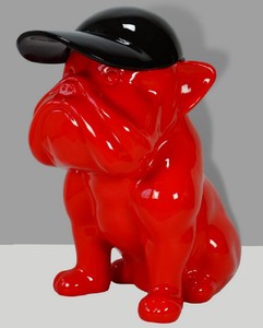 Casa Padrino escultura decorativa XXL de lujo perro bulldog rojo / negro A. 100 cm - Figura decorativa grande - Decoración de salón XXL - Decoración de jardín XXL