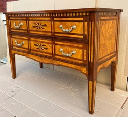 Casa Padrino commode Biedermeier avec 2 tiroirs marron / naturel / argent - Commode en bois massif fait main - Meubles de Chambre Biedermeier