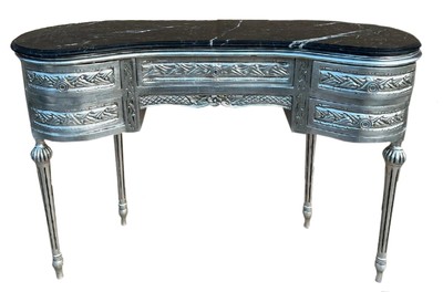 Barock Sekretär Schreibtisch mit Marmorplatte Silber Schwarz